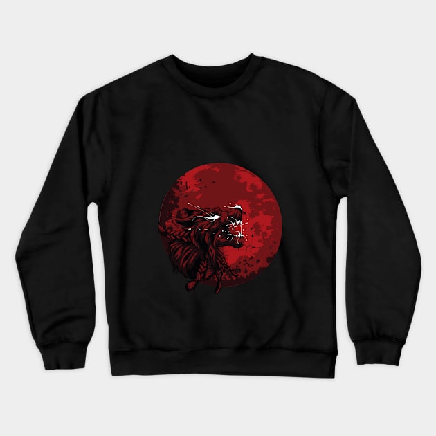 Wolf With Giant Blood Moon Crewneck Sweatshirt by mutarek